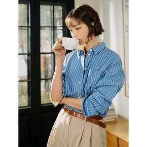 포플린 스트라이프 오버핏 셔츠  블루 (BF5264C02P)