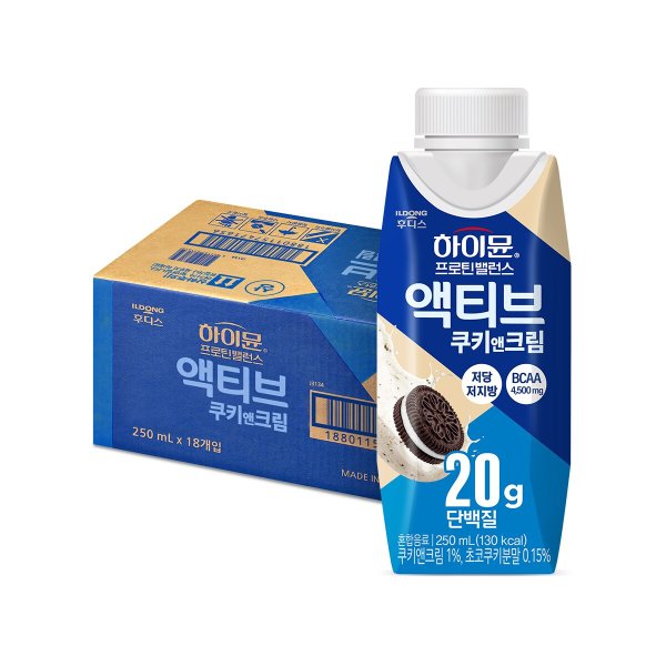 하이뮨 프로틴 밸런스 액티브 쿠키앤크림(250mlx18입) 1박스