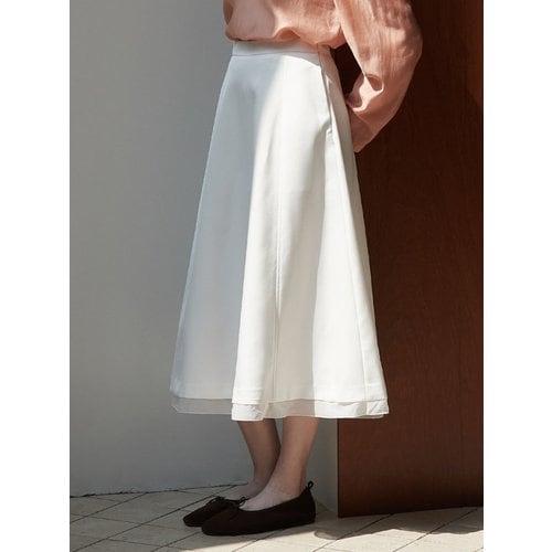 Sheer patch satin flare skirt - Off white