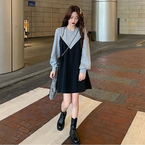 원피스 OPS 홈웨어 라운드넥 배색 D122