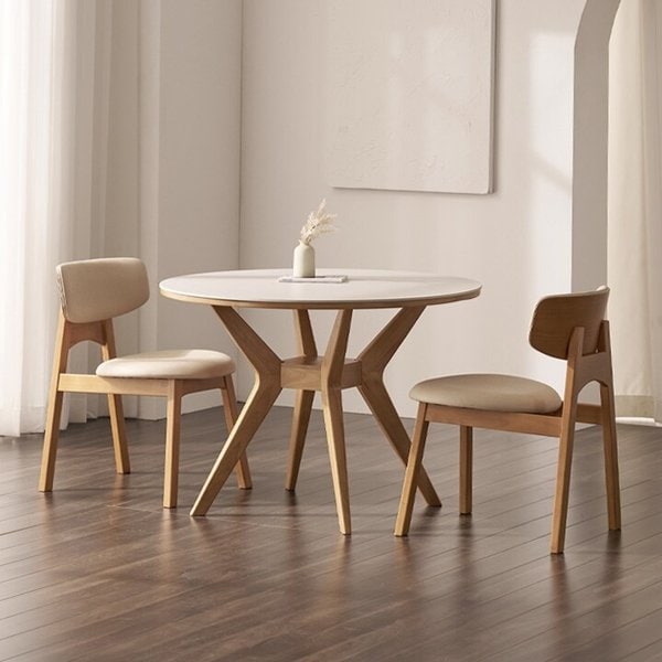 누아 SC76 원형 포세린 통세라믹 2인 식탁 세트(의자) [착불]