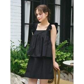 RUFFLE TIERED SLEEVELESS ONEPIECE_BLACK