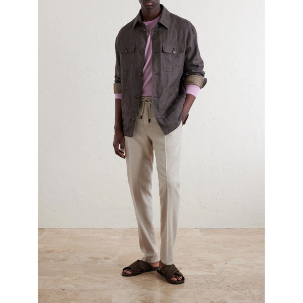 스트레이트 레그 플리츠 울 실크 리넨 블렌드 팬츠 46376663163019225