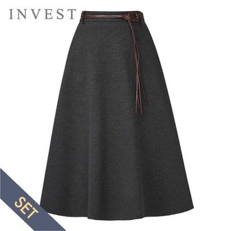 신세계라이브쇼핑 [인베스트] [벨트 SET] 스웨이드 플레어 롱 스커트_IN5W1SK8281