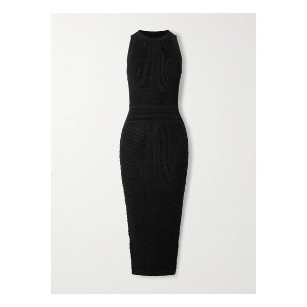 컷아웃 골지 니트 홀터넥 미디 드레스 블랙 1647597358594702