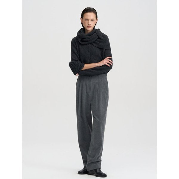 라쿤 울 니트 머플러 - 차콜