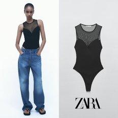 ZARA 자라 튤 콤비 블랙 바디수트