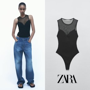 ZARA 자라 튤 콤비 블랙 바디수트