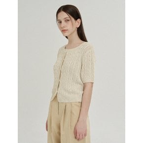 Linen cable square cardigan (Oatmeal)