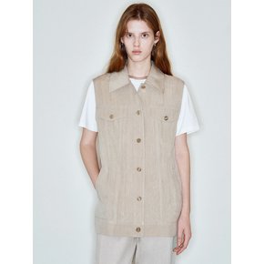 WASHED LINEN BLEND VEST_Beige