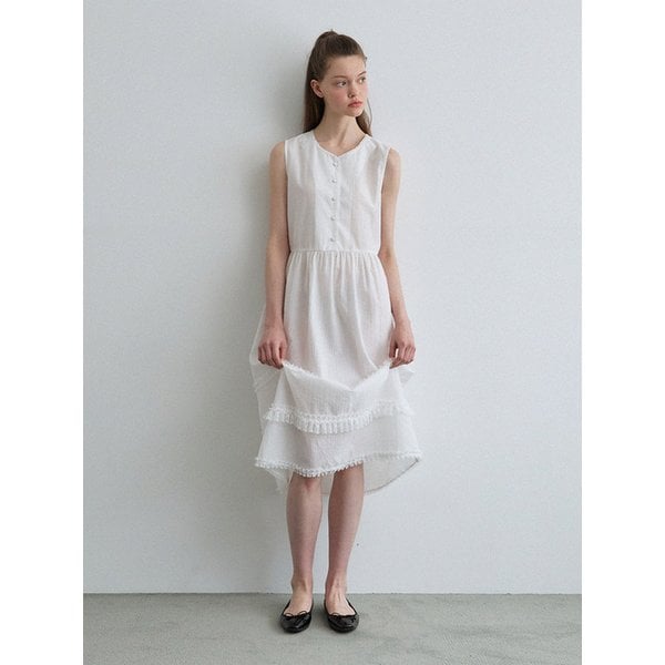 맥시 프릴 티어드 원피스_Milk