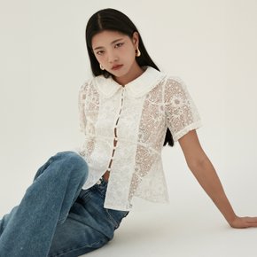 Lace Short Sleeve Blouse - White