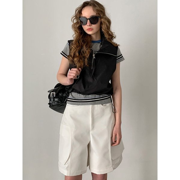 Half Zip-Up String Cropped Vest VSHIRT_009