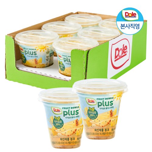 [사은품 증정] Dole 식이섬유 플러스 후룻컵 파인애플 청크 198g x 6개입 / 컵과일 + 스텐 포크