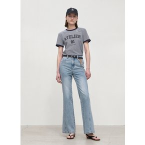 (PT-5527)HORLOW DIAGONEL BOOTCUT DENIM PANTS