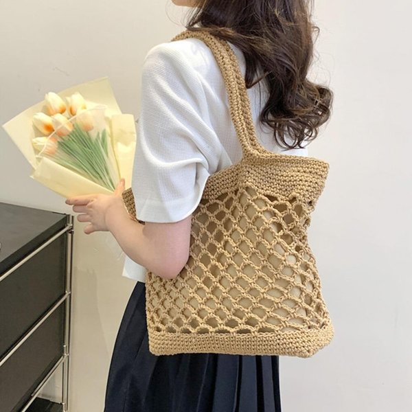 [옷자락] 여성 아이보리 브라운 니트 토트백 안감포함
