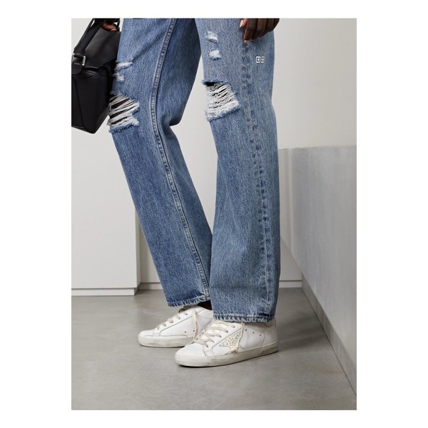 슈퍼스타 인조 진주 장식 디스트로이드 가죽 스니커즈 11452292647282906