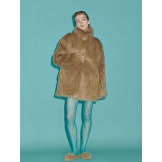 포르타 FAUX FUR COLLAR JACKET, BROWN