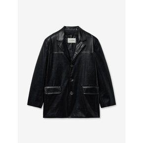 LOOSE FIT THREE BUTTON LEATHER JACKET_BLACK