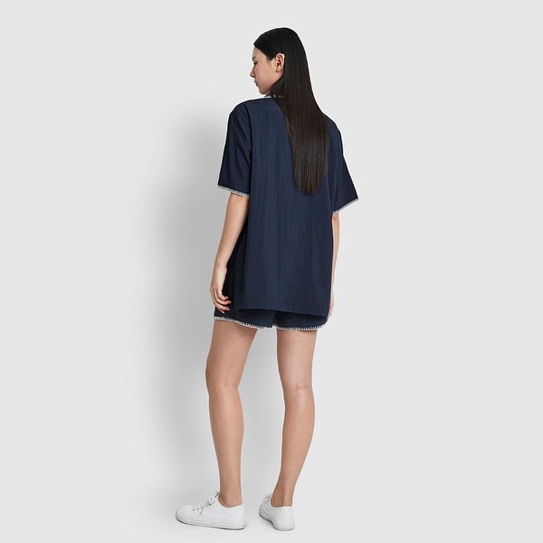 여 크링클 배색 스티치 하프 팬츠 J126201092056