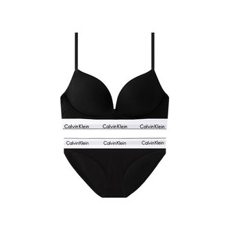 Calvin Klein Underwear 여성 모던 코튼 AF 플런지 푸쉬업 브라+팬티 세트 QF7623+F3787 BLACK_P358937498