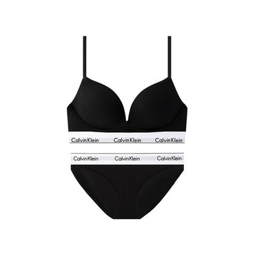 Calvin Klein Underwear 여성 모던 코튼 AF 플런지 푸쉬업 브라+팬티 세트 QF7623+F3787 BLACK_P358937498