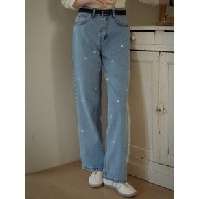 Heart embroidery denim pants_Blue