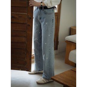 Heart embroidery denim pants_Blue