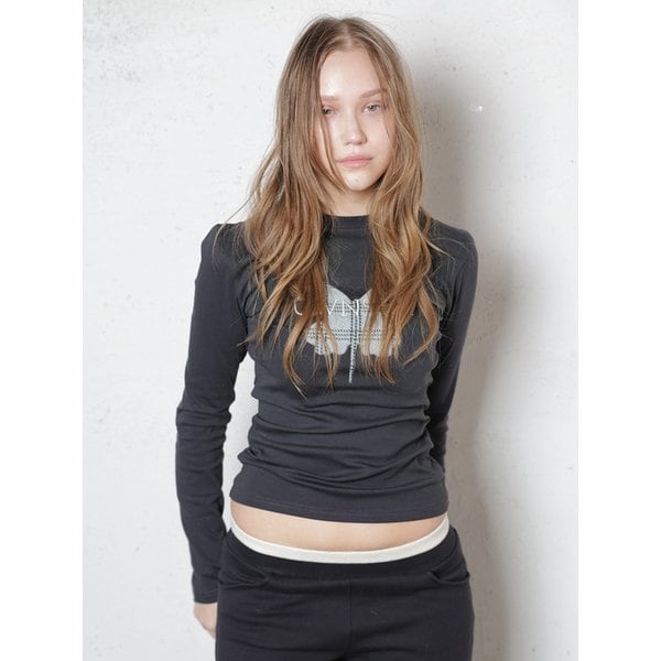 오운 그리드 롱 슬리브 티셔츠 (Charcoal Black)