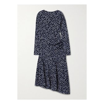 프로엔자 스쿨러 프로엔자슐러 알리나 드레이프 플로럴 프린트 크레이프 미디 드레스 네이비 46376663162830730