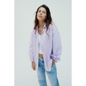 우먼 ZARA 자라 코튼 블렌드 옥스포드 셔츠 - 컬러   Lilac / 화이트 8304343