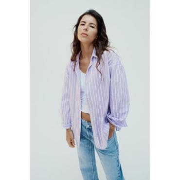 자라 우먼 ZARA 자라 코튼 블렌드 옥스포드 셔츠 - 컬러   Lilac / 화이트 8304343