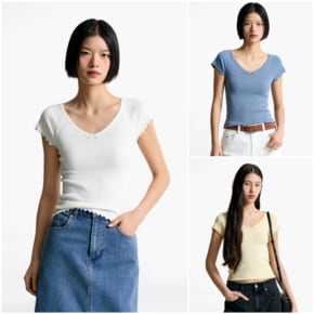 [장원영PICK] 여성 스트레치 브이넥 립 티셔츠 T32F1TTO35TWT1 TOMMY JEANS
