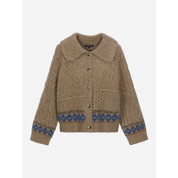 [KiiiKiii PICK] 카라넥 자카드 니트 가디건_T258MCD268W