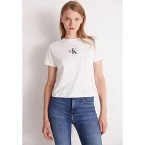 3589197 Calvin Klein 캘빈클라인진 CLASSIC CROP TEE - 프린트 티셔츠 밝은 흰색