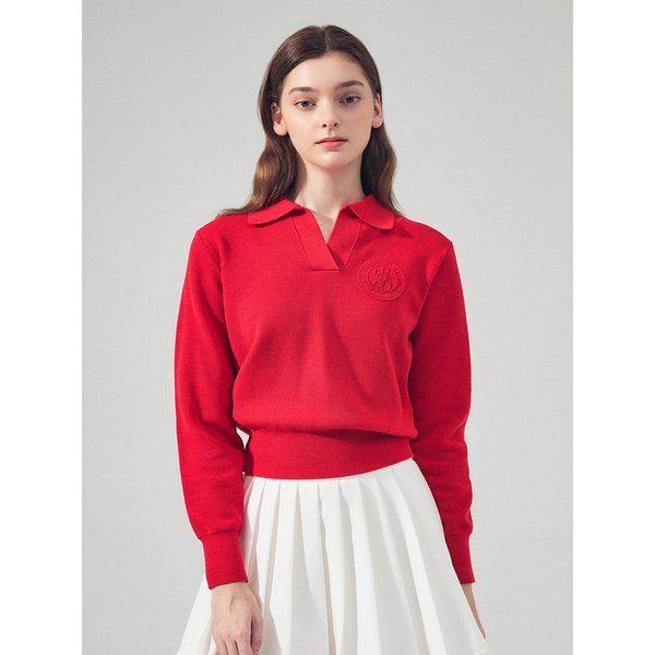 [LDFKP66RE] 시그니쳐 카라 긴팔 니트 RED