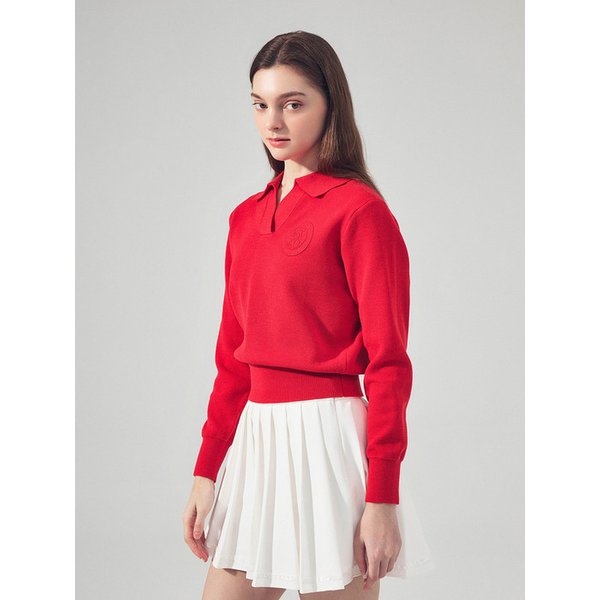 [LDFKP66RE] 시그니쳐 카라 긴팔 니트 RED