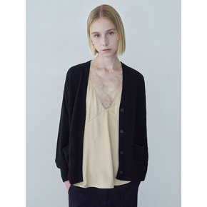 Woven Patch belted cardigan (Black)