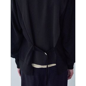 Woven Patch belted cardigan (Black)