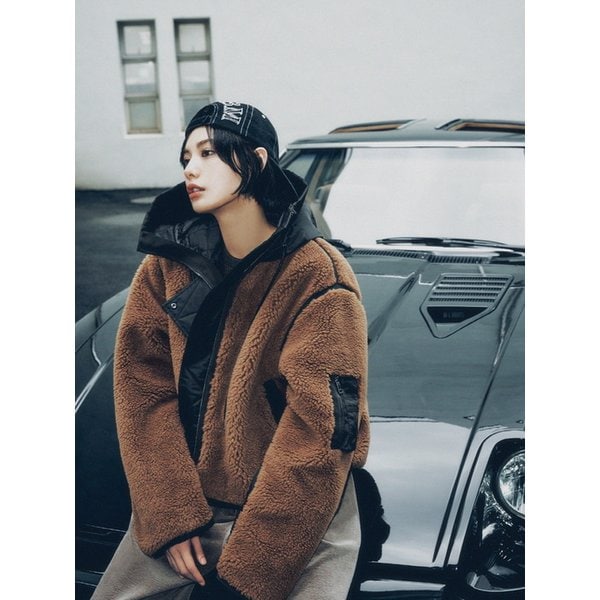 퀼팅 배색 퍼 후드 자켓 EMPBWOT020