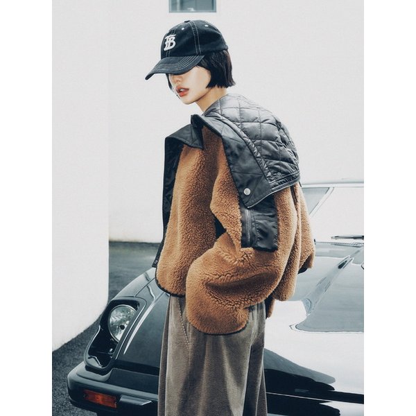 퀼팅 배색 퍼 후드 자켓 EMPBWOT020