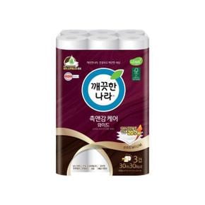 깨끗한나라 촉앤감 와이드 롤화장지 3겹 30m 30롤 두루마리휴지 물에잘녹는 무형광