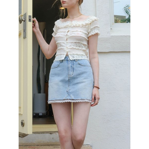 DD_Denim lace hem mini skirt_BLUE