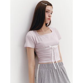 Lace Ribbon Shirring Top Pink