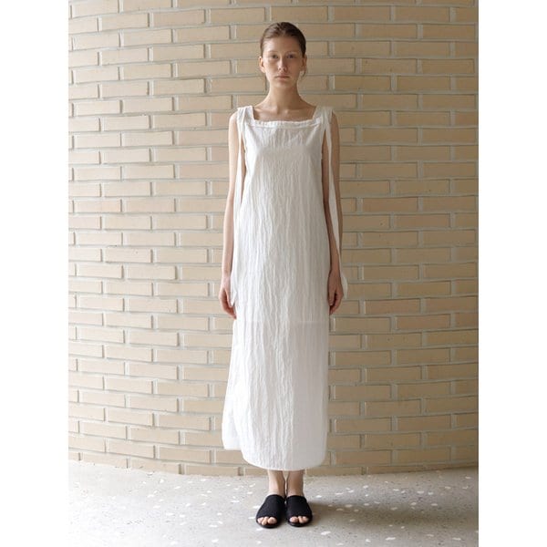 CRINKLE COTTON STRAP LONG DRESS