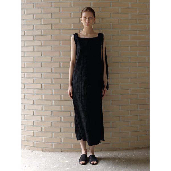 CRINKLE COTTON STRAP LONG DRESS