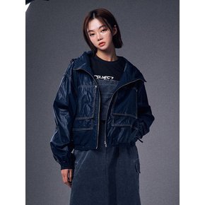 [W]코튼 크롭 후드 자켓-블루