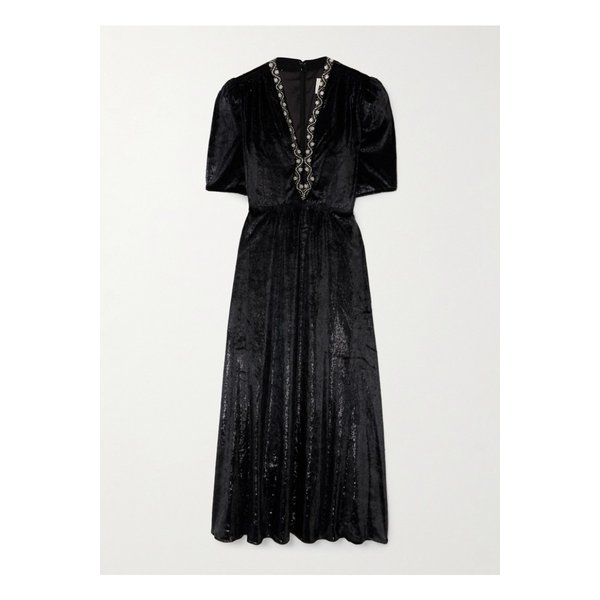 살로니 타비타 장식 메탈릭 벨벳 미디 드레스 블랙 1647597351592978