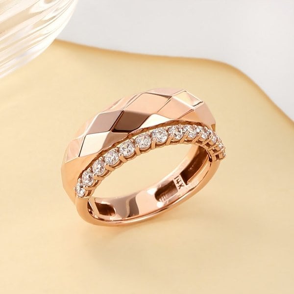 [비앤비골드] 14K 다이아컷팅 큐빅 두줄 반지 SRS40897