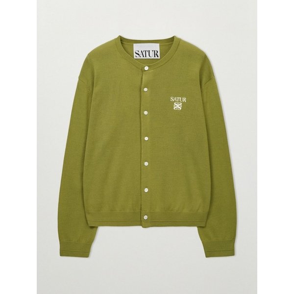 로렌 베이직 크루넥 파인 가디건_올리브 그린